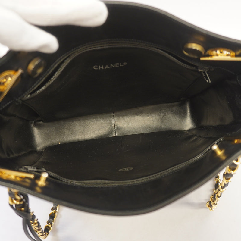 Auth Chanel Shoulder Bag Chain Shoulder Lambskin Black Gold Metal