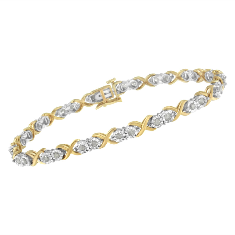 2 Micron 14KT Yellow Gold Plated Sterling Silver Diamond X Link Bracelet (1 cttw, I-J Color, I3-Promo Clarity)