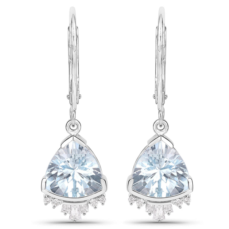 4.15 Carat Genuine Aquamarine and White Diamond 14K White Gold Earrings