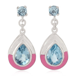 925 Sterling Silver Blue Topaz Gemstone Drop Earrings Enamel Jewelry For Gift