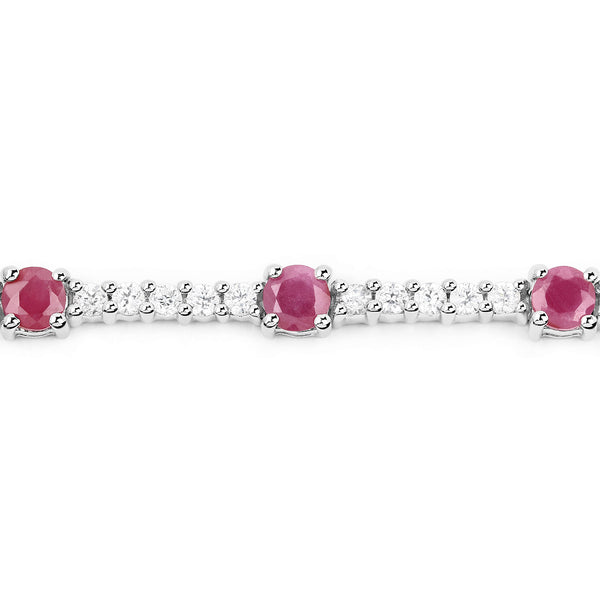 6.60 Carat Genuine Johnson Ruby and White Zircon .925 Sterling Silver Bracelet