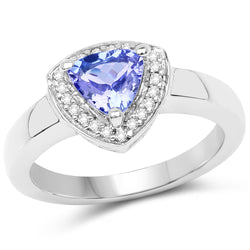 0.87 Carat Genuine Tanzanite and White Topaz .925 Sterling Silver Ring