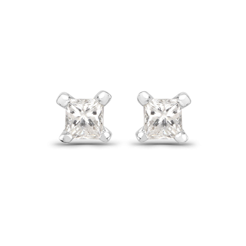 0.09 Carat Genuine White Diamond 14K White Gold Earrings