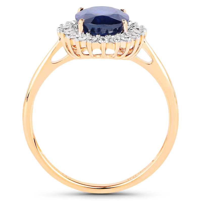 2.45 Carat Genuine Blue Sapphire and White Diamond 14K Yellow Gold Ring