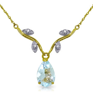 1.52 Carat 14K Solid Yellow Gold Necklace Natural Diamond Aquamarine