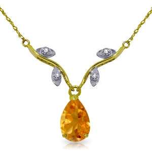 1.52 Carat 14K Solid Yellow Gold Sunny Heat Citrine Diamond Necklace