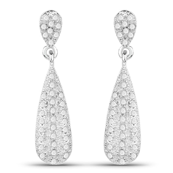 0.77 Carat Genuine White Diamond .925 Sterling Silver Earrings