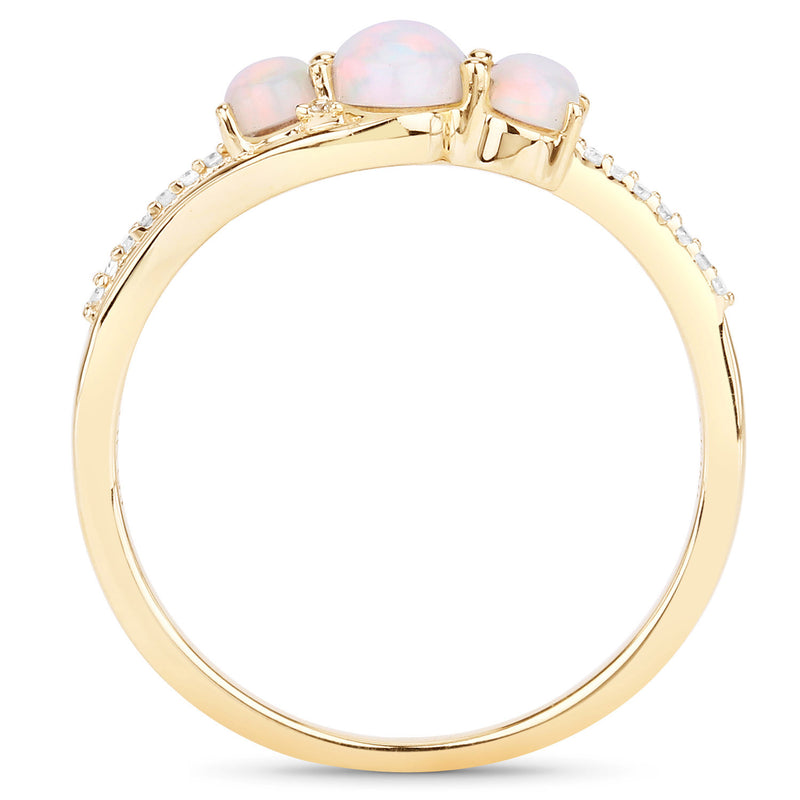 0.56 Carat Genuine Ethiopian Opal and White Diamond 14K Yellow Gold Ring