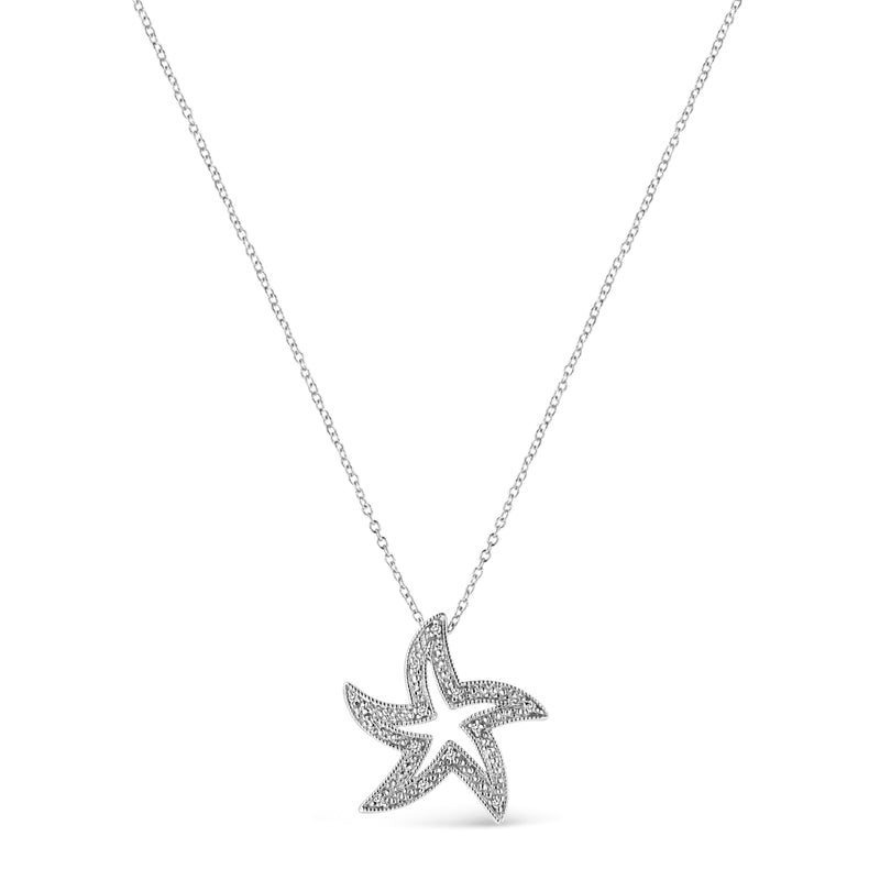.925 Sterling Silver Prong-Set Diamond Accent Starfish 18" Pendant Necklace (I-J Color, I1-I2 Clarity)