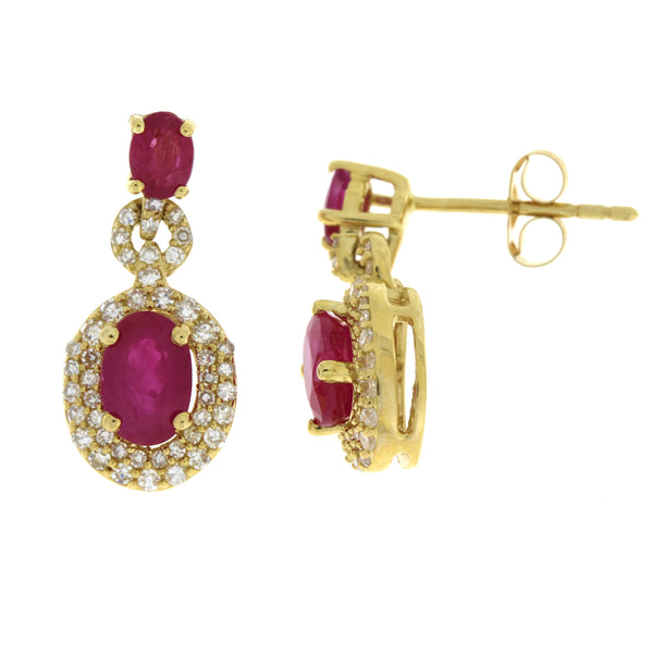 1.99ct Ruby Diamond Dangle Earrings 14KT Yellow Gold