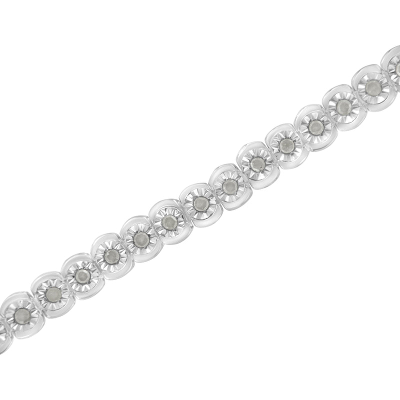 .925 Sterling Silver ½ Cttw Miracle-Set Diamond Round Half Bezel 7” Tennis Bracelet (I-J Color, I2-I3 Clarity)