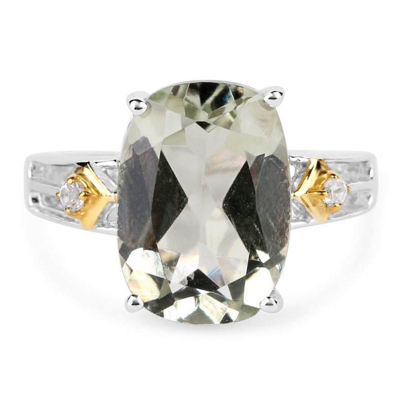 Two Tone Plated 5.06 Carat Genuine Green Amethyst & White Topaz .925 Sterling Silver Ring