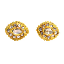 1Ct Diamond 18K Solid Yellow Gold Handmade Stud Diamond Earrings Ethnic Jewelry