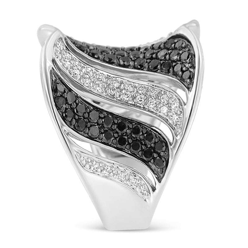 14k White Gold 1 1/4ct TDW Treated Black Round Diamond Cocktail Ring Band(H-I SI1-SI2)