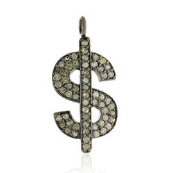 Pave Diamond 925 Sterling Silver Dollar Sign Charm Pendant Women Jewelry