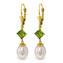 9.5 Carat 14K Solid Yellow Gold Spring Fever Peridot Pearl Earrings