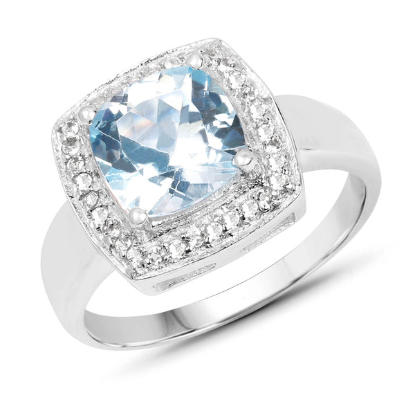 2.46 Carat Genuine Blue Topaz and White Topaz .925 Sterling Silver Ring