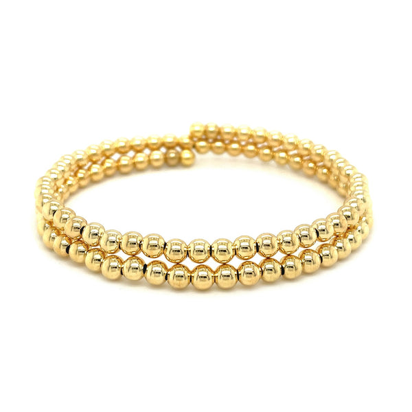 14k Yellow Gold Wrap Around Bangle with Polished Beads