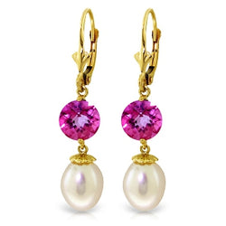 11.1 Carat 14K Solid Yellow Gold Breezy Afternoon Pink Topaz Pearl Earrings