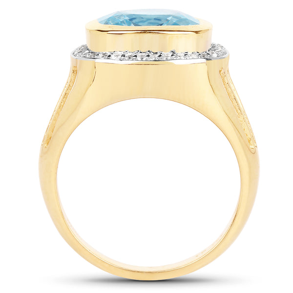 14K Yellow Gold Plated 4.64 Carat Genuine Blue Topaz and White Topaz .925 Sterling Silver Ring