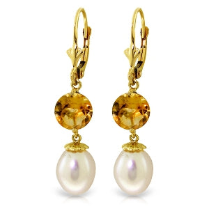 11.1 Carat 14K Solid Yellow Gold Sun Kissed Citrine Pearl Earrings