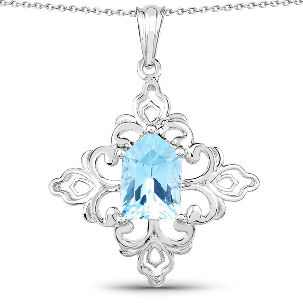 6.10 Carat Genuine Swiss Blue Topaz .925 Sterling Silver Pendant