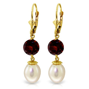 11.1 Carat 14K Solid Yellow Gold Captured Moment Garnet Pearl Earrings