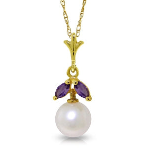 2.2 Carat 14K Solid Yellow Gold Necklace Natural Pearl Amethyst