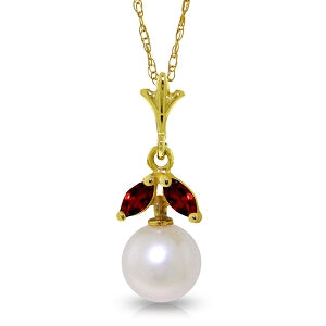 2.2 Carat 14K Solid Yellow Gold Necklace Natural Pearl Garnet