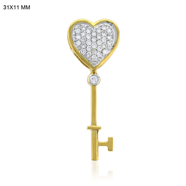 18kt Solid Yellow Gold 0.25ct Pave Diamond Key Design Charm Pendant Gift Jewelry