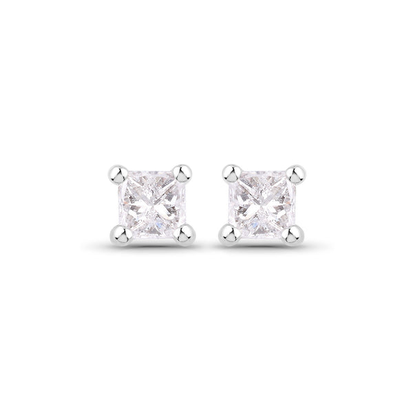 0.11 Carat Genuine White Diamond 14K White Gold Earrings