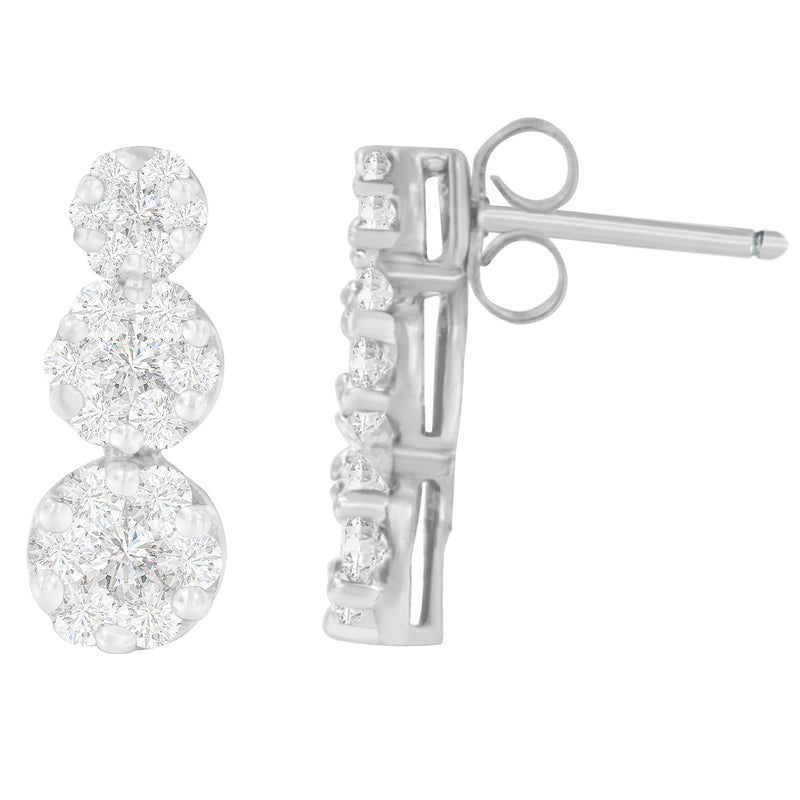 14K White Gold 1 1/2 cttw Round Cut Diamond Earrings (H-I, SI2-I1)