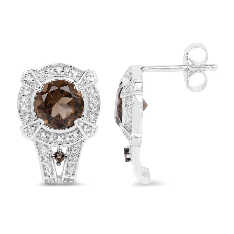 2.18 Carat Genuine Smoky Quartz and White Topaz .925 Sterling Silver Earrings