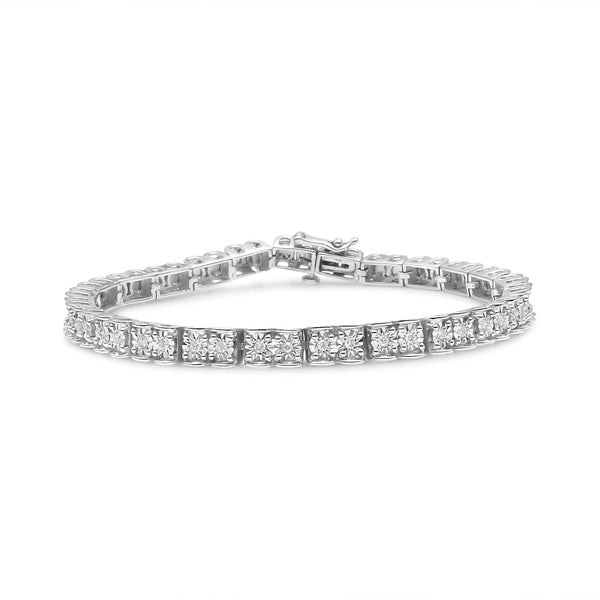 .925 Sterling Silver 1/4 Cttw Miracle Set Diamond and Beading Classic Tennis Bracelet (I-J Color, I2-I3 Clarity) - 7.25" Inches