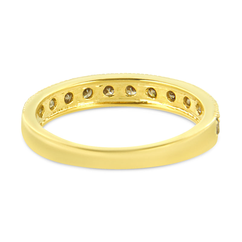 10K Yellow Gold Plated .925 Sterling Silver 1/2 Cttw Diamond 13 Stone Beaded Milgrain Band Ring (K-L Color, I1-I2 Clarity) - Size 7