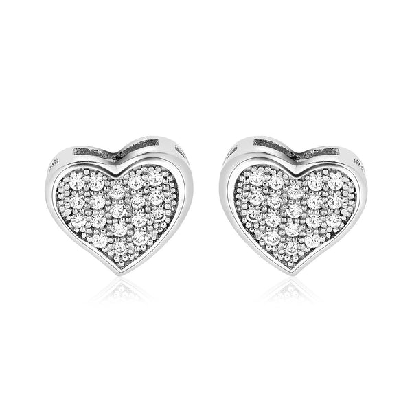 Sterling Silver Heart Earrings with Cubic Zirconias