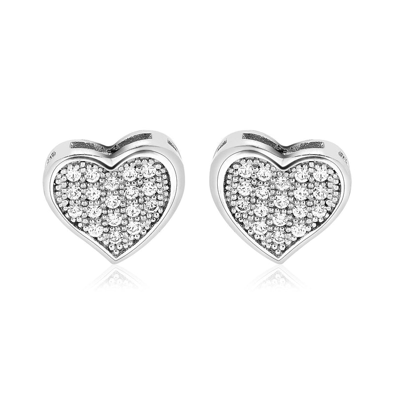 Sterling Silver Heart Earrings with Cubic Zirconias