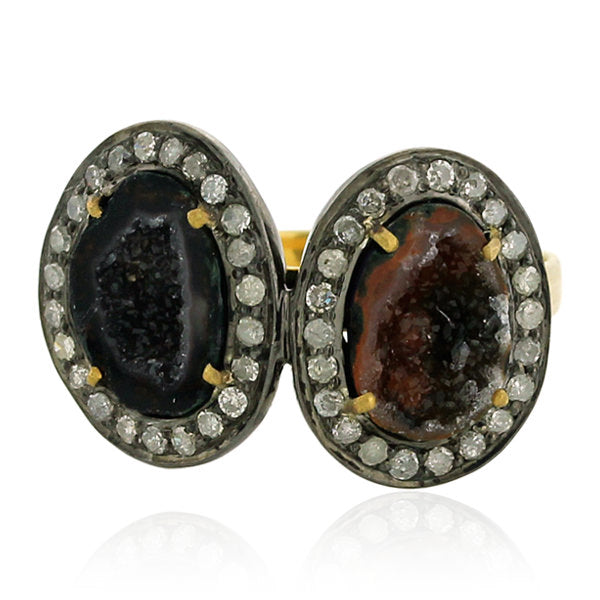 0.45ct Pave Diamond Geode Cocktail Ring 18k Gold 925 Silver Women Jewelry Gift