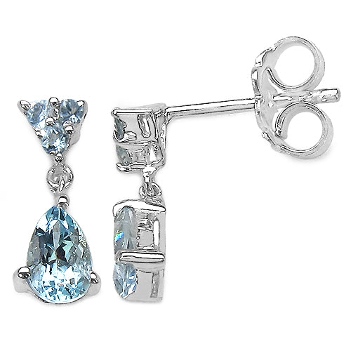 0.91 Carat Genuine Aquamarine & White Topaz .925 Sterling Silver Earrings