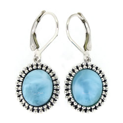 925 sterling silver with natural Larimar Oval drop Earring for women