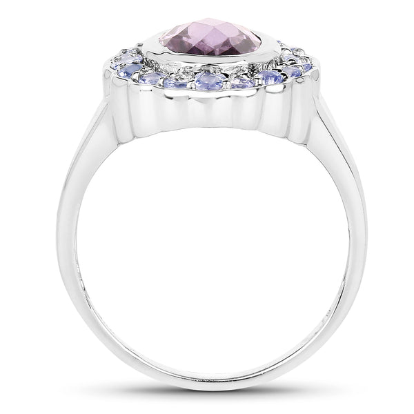 2.53 Carat Genuine Amethyst and Tanzanite .925 Sterling Silver Ring