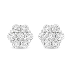 14K White Gold 1.0 Cttw Prong Set Round-Cut Diamond Floral Stud Earrings (H-I Color, I1-I2 Clarity)