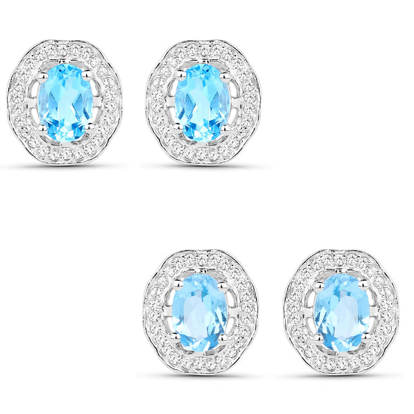 2.21 Carat Genuine Swiss Blue Topaz and White Zircon .925 Sterling Silver Earrings