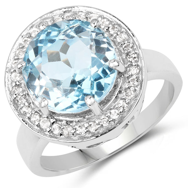 5.42 Carat Genuine Blue Topaz and White Topaz .925 Sterling Silver Ring
