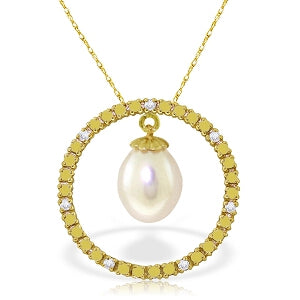 4.1 Carat 14K Solid Yellow Gold Diamond Pearl Circle Of Love Necklace