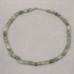 Green Jade Beaded Necklace, Natural Green Jade Beads Necklace for Women in Sterling Silver, Beaded Raw Gemstone Necklace