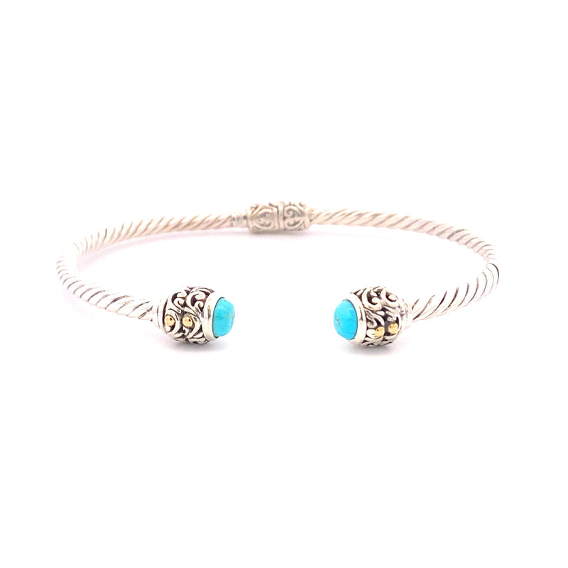 Turquoise Bangle Bracelet Sterling Silver 18KT Gold