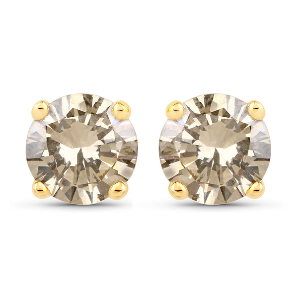 1.11 Carat Genuine TTLB Diamond 14K Yellow Gold Earrings