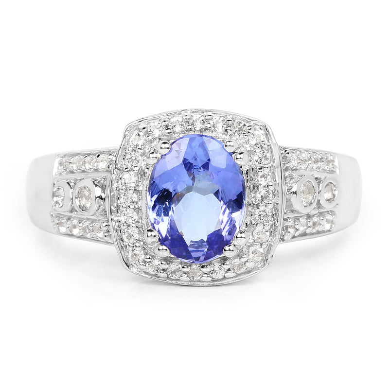 1.42 Carat Genuine Tanzanite & White Topaz .925 Sterling Silver Ring