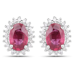 1.22 Carat Genuine Ruby and White Diamond 14K White Gold Earrings